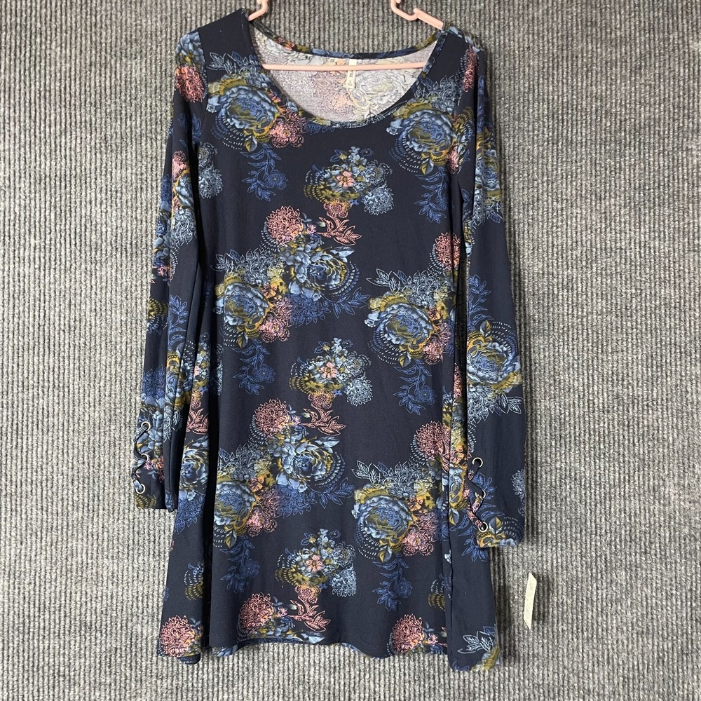 MUDD Dress Womens Small‎ S Blue Floral AOP Long Sleeve BOHO Short Beach NEW NWT